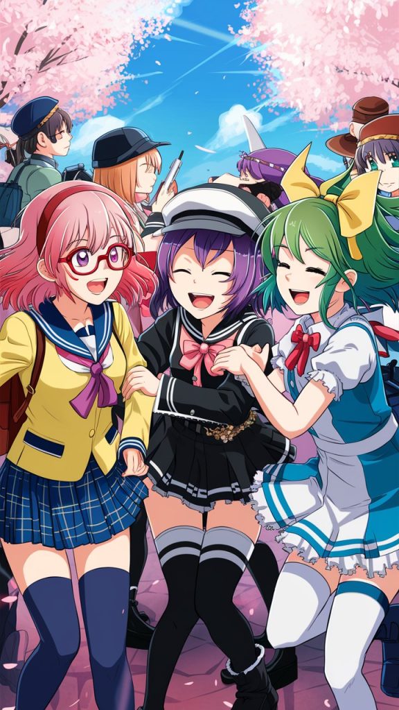a lively scene of a group of three anime girls eac imPleadLR SvcwojzWIvVw 7ddhCHgdRXaMw0iBICCvKA