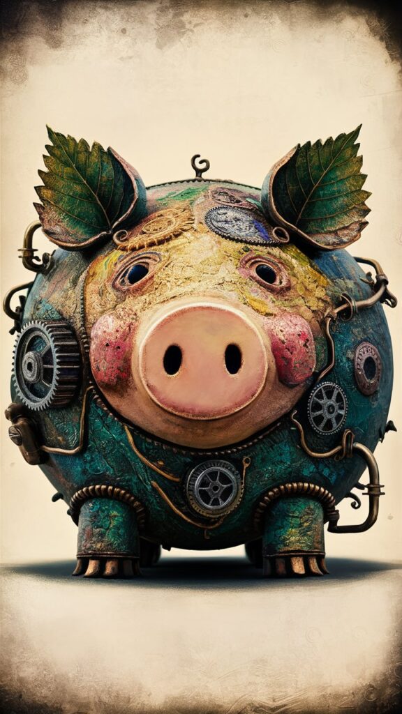a whimsical and eye catching artwork of a piggy ba QZADdPoWRSGntgL LcTzJA rZjoiboST0uySzA4fop jQ