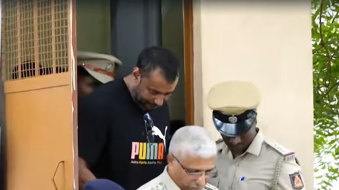 Action against cop after actor Darshan Thogudeepa enters Ballari jail with branded clothes sunglasses