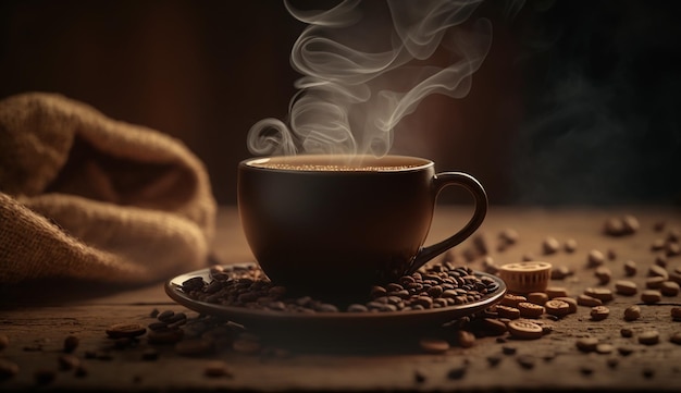 fresh coffee steams wooden table close up generative ai 188544 8923