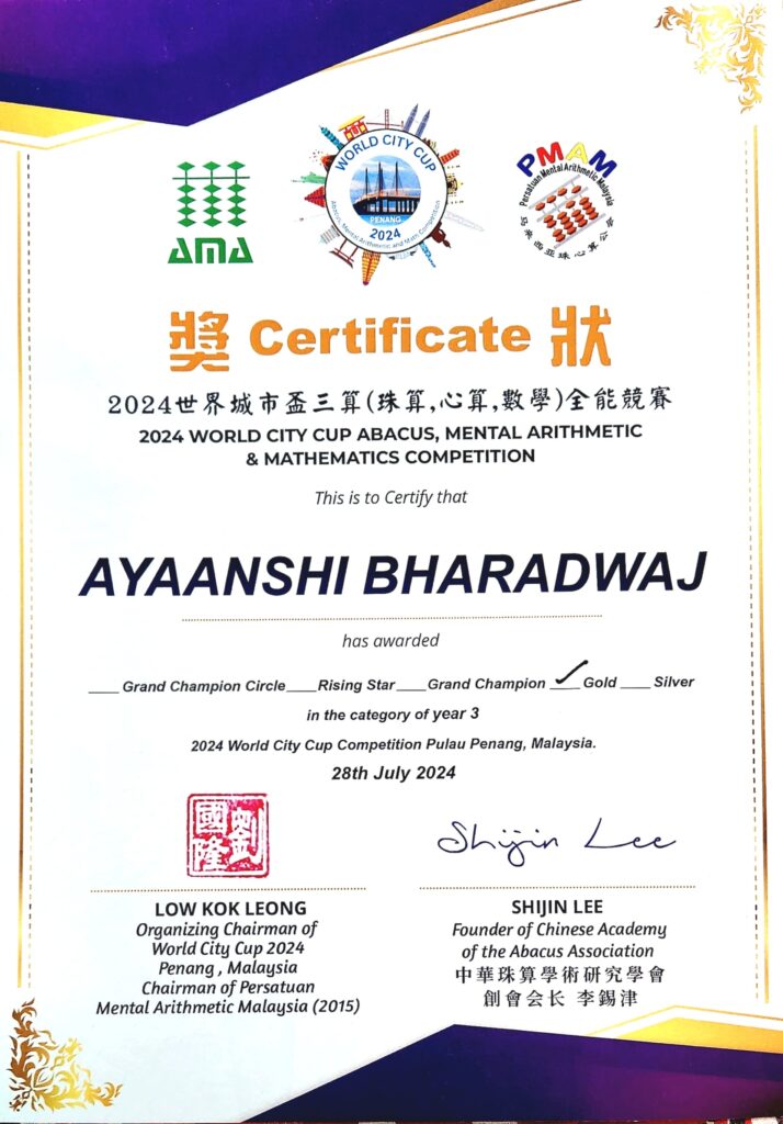 Ayaanshi Certificate