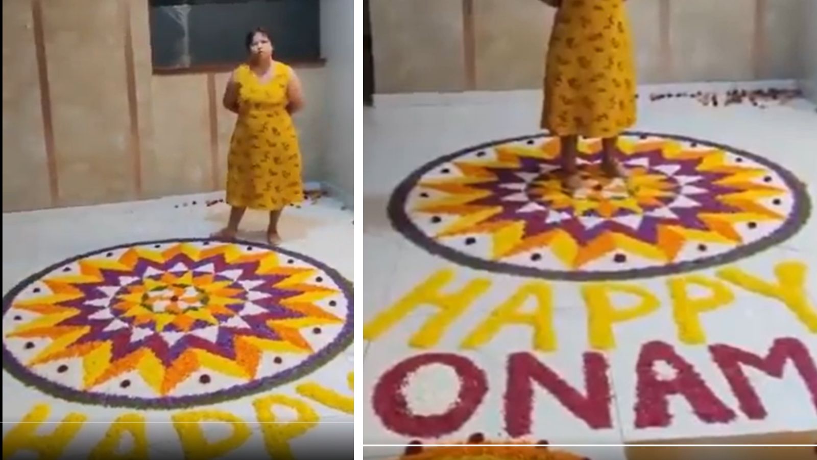 Bluru woman ruins Onam Pookalam of children in viral video. Netizens call it vicious and hateful