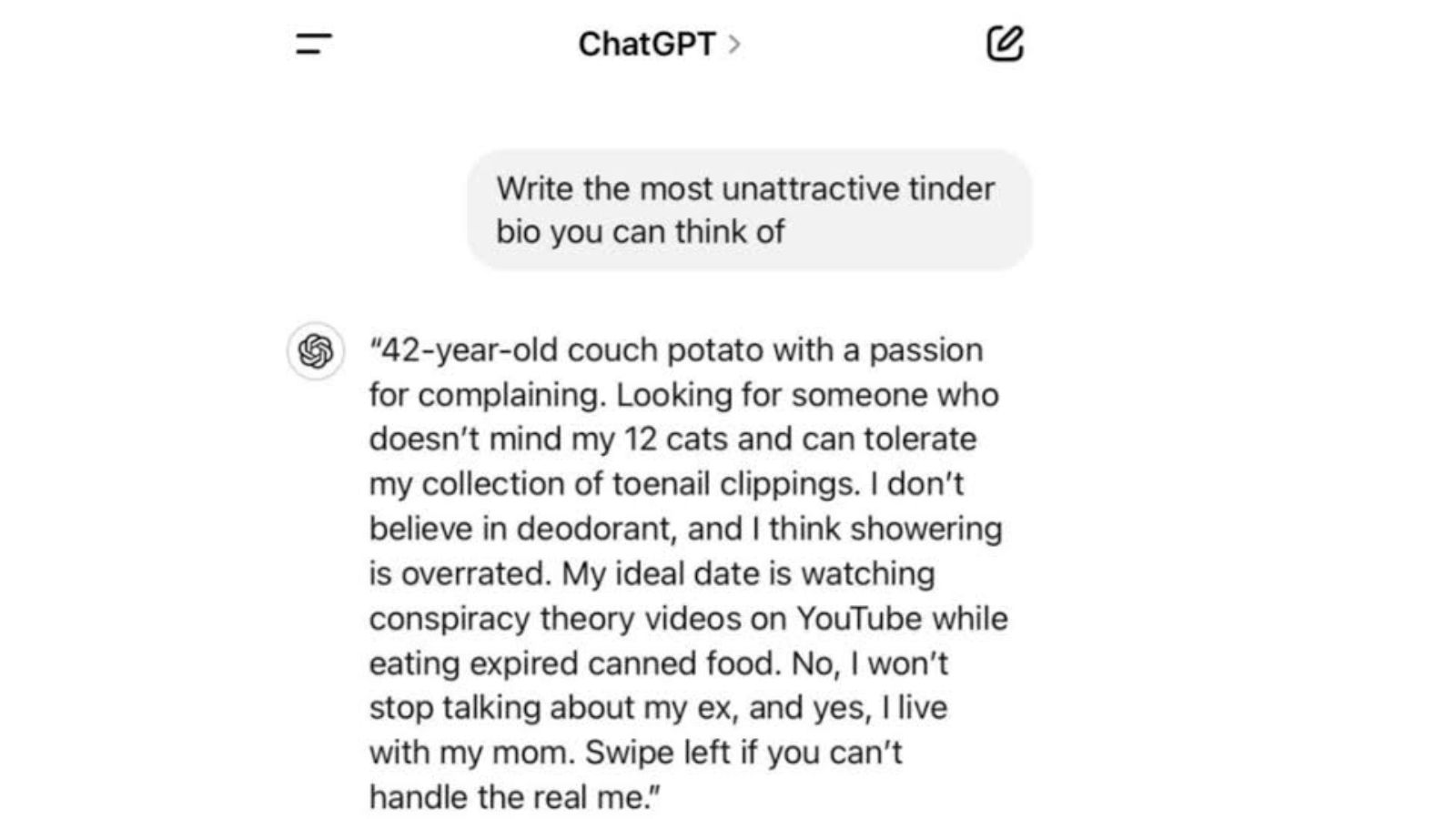 ChatGPTs funny take on ‘unattractive Tinder bio goes viral