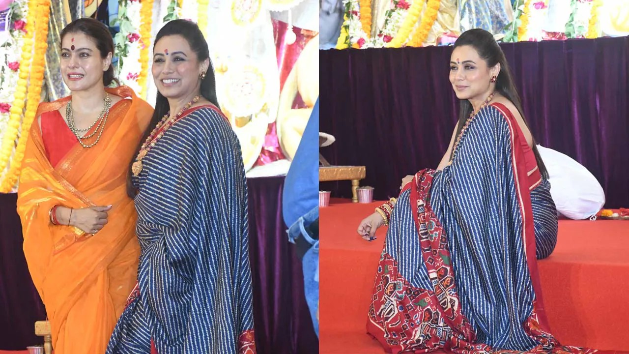 Durga Puja 2024 Kajol and Rani Mukerji Share Playful Moments as Sushmita Sen Arrives with Family